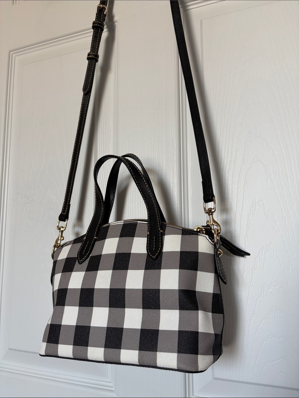 Dooney & Bourke Black and White Buffalo Check Crossbody Satchel - Picture 4 of 13